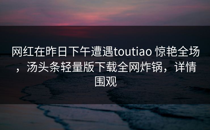 网红在昨日下午遭遇toutiao 惊艳全场，汤头条轻量版下载全网炸锅，详情围观